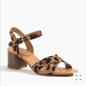 NWB J Crew Factory leopard genuine calf hair heeled sandal